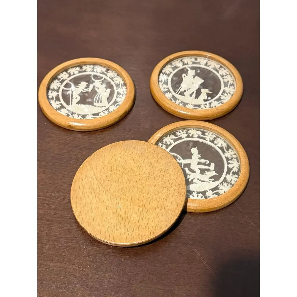 4 Wooden vintage drink coasters unique‎ mid century German design
